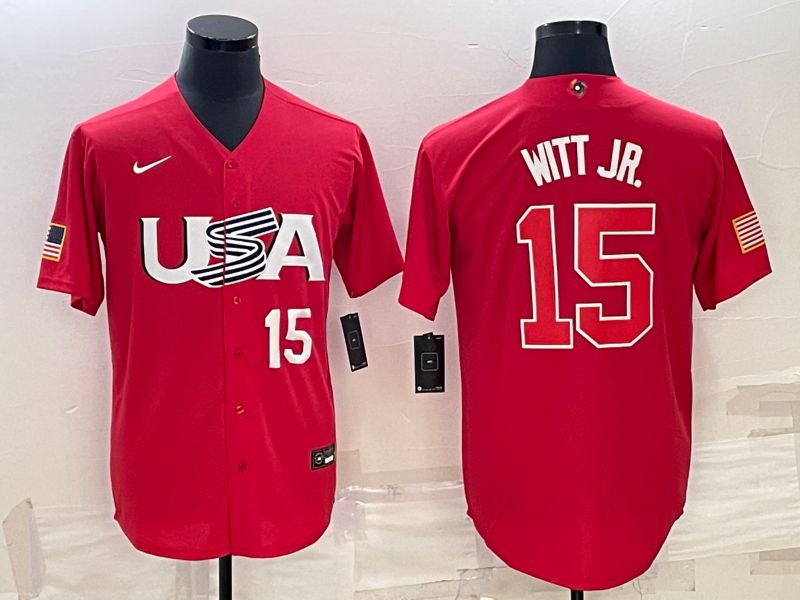 Men 2023 World Cub USA #15 Witt jr Red Nike MLB Jersey6->more jerseys->MLB Jersey
